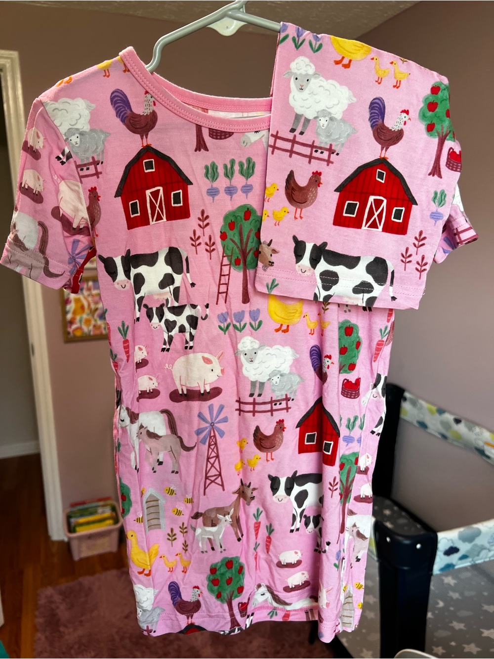 Little Sleepies Pink Farm Animals Short Sleeve & Short Pajama Set 7/8 Years VGUC
